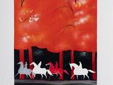 une image représentant un tableau où l'on voit un groupe de chevaux galopant dans une forêt