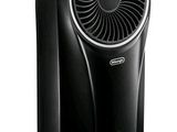 a black air conditioner sitting on top of a white background