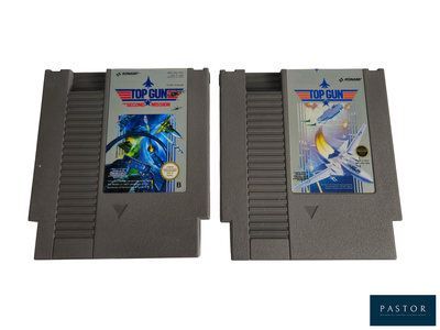 deux cartouches de jeux Nintendo posées côte à côte sur une surface blanche