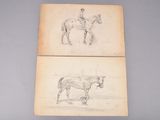 deux dessins représentant un homme à cheval et une femme à cheval
