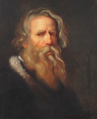 un tableau représentant un homme à la longue barbe et au col en fourrure