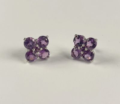 une paire de boucles d'oreilles en améthorate sur fond blanc