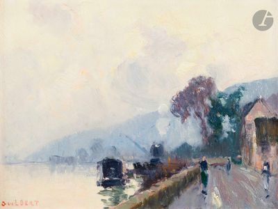 a painting of a person walking down the street