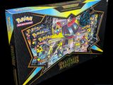 a box of pokemon trading cards on a black background