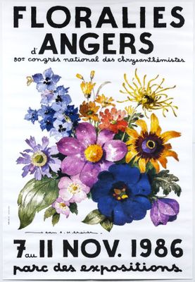 une publicité pour un salon floral montrant des fleurs dans un vase