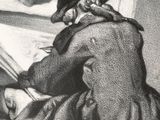 drawing of a man sitting on the ground with a book