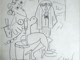 dessin humoristique représentant un homme et une femme assis à une table