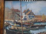 a picture of a painting of boats in a harbor