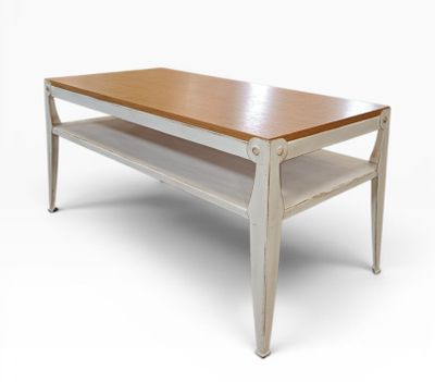 a coffee table with a shelf underneath it on a white background