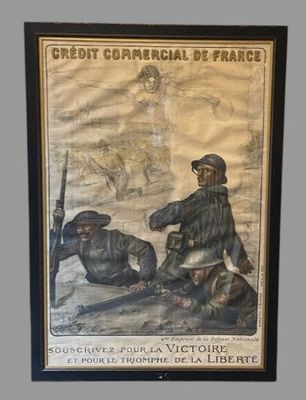 une vieille affiche représentant deux soldats assis par terre l'un à côté de l'autre