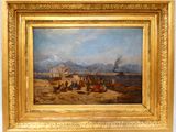 une image d'un tableau représentant un groupe de personnes sur une plage