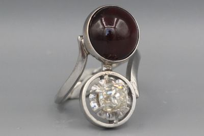 bague en argent sterling sertie d'une grenatite et d'une topaze blanche
