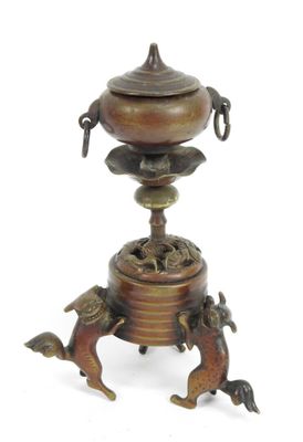 une image représentant un brûle-parfum en bronze orné de deux oiseaux