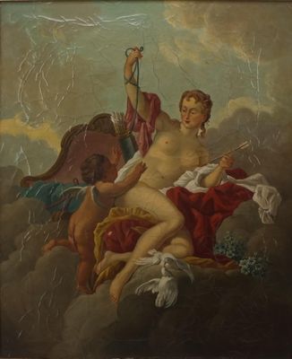une image représentant un tableau où l'on voit une femme assise à cheval