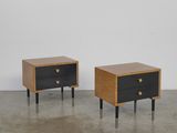 pair of mid century nightstands in cork and black lac
