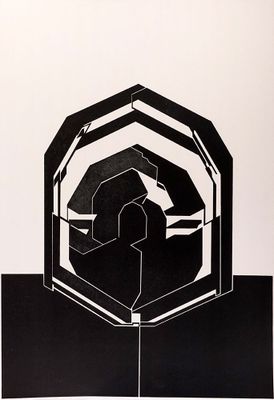 une affiche en noir et blanc sur laquelle figure l'image d'une maison