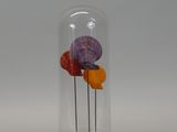 a glass clochet with a flower inside of it