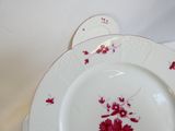 a white plate with a red flower on it