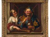 a painting of a man and a woman sitting at a table