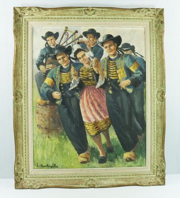 tableau représentant un groupe d'hommes et de femmes en uniforme militaire