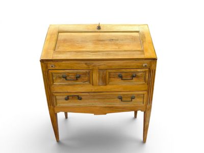 BUREAU DE PENTE, dit DOS D'ANE en bois naturel mouluré, ouvr…