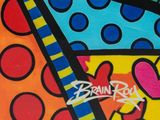 painting of a colorful background with a picture of hearts and dots on it