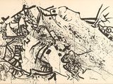 abstract black and white drawing of a horse and a bird
