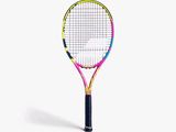 a tennis racket that has a colorful design on it