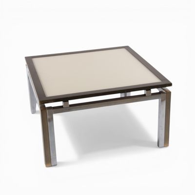 rectangular coffee table with a glass top and metal legs