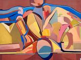 une peinture sur le mur d'un immeuble, sur laquelle est représenté un homme assis