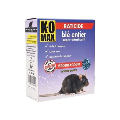 une boîte de « KD Max Raticide » sur fond blanc