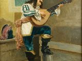 tableau représentant un homme assis sur un rebord, en train de jouer de la guitare