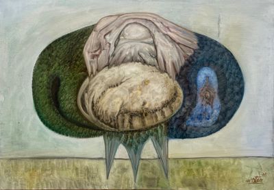 un tableau représentant un homme avec un chapeau sur la tête