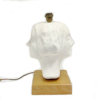 Sculpture en plâtre peint bicéphale à double visages de femm…