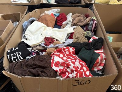 une boîte en carton remplie de vêtements et d'autres objets