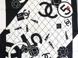 black and white chanel scarf with black and white chanel symbols