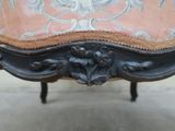 a close up of a chair with a floral design on it