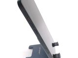 a close up of a cell phone on a stand