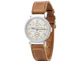 gros plan d'une montre-bracelet avec un bracelet en cuir marron