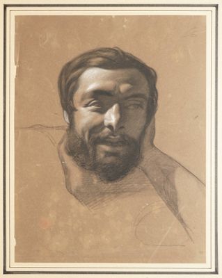 BÉNOUVILLE Léon, 1821-1859, Tête d'homme souriant, la tête a… - Photo 1