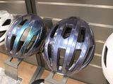 three helmets that are on display in a store