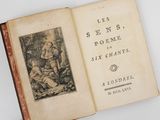 an old book with a picture of a man and a woman in a garden