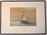 a picture of a painting of a boat in the water