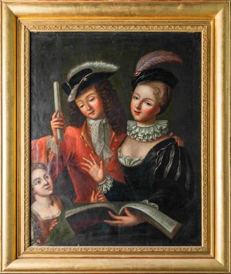 tableau représentant deux femmes en train de lire un livre et un chat qui les regarde