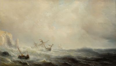 an image of a painting of a ship in a rough ocean