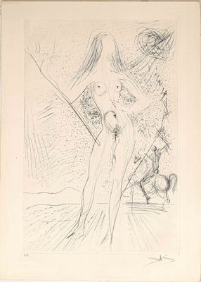 dessin représentant une femme en robe longue avec un chien