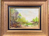 un tableau représentant un paysage avec des vaches et des arbres au premier plan