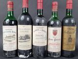 four bottles of wine are lined up on a table