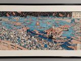 une image représentant un tableau de bateaux dans un port, avec le ciel en arrière-plan
