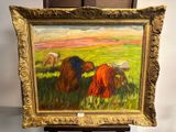 une peinture représentant un groupe de personnes dans un champ
